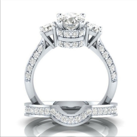 Luxury 2pc Set 925  Silver Sapphire Ring - Picture 3 of 5